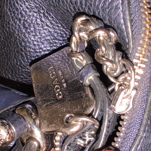 Coach Mia Shoulder Bag Pebble Leather In Navy Blue Silver UPDATED - Picture 5 of 15